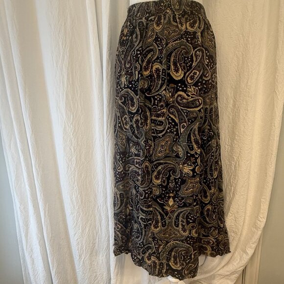 Sag Harbor Skirt L Paisley Vintage Flowy Rayon Side Seam Pockets Midi Pleated - Picture 1 of 6